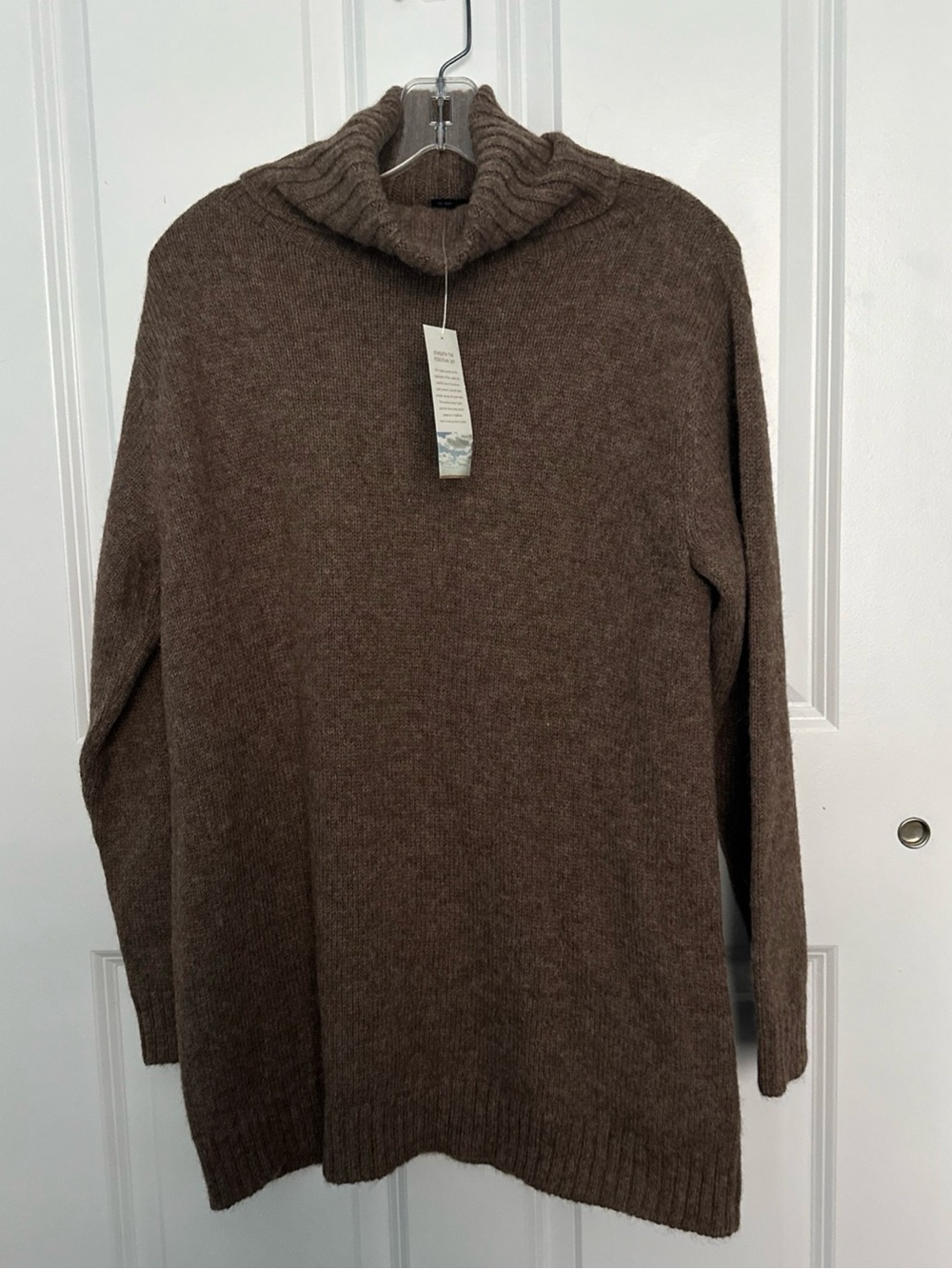 Eileen Fisher Women’s 100% Baby Alpaca Tunic Turtleneck Sweater Taupe Sz L NWT